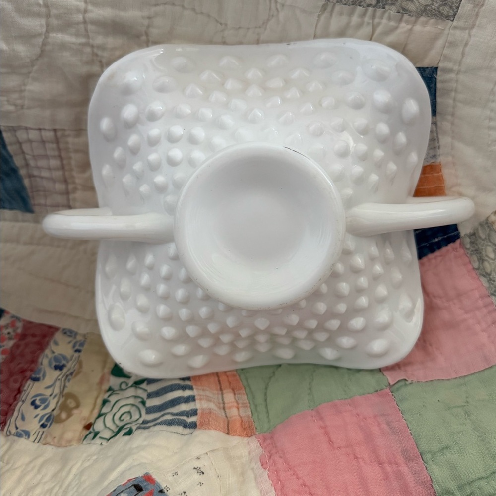 Vintage Fenton Milk Glass Hobnail Bon Bon Dish, Candy Dish, Trinket Dish,